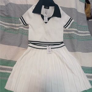 Cider White and Green Tennis Skirt Set